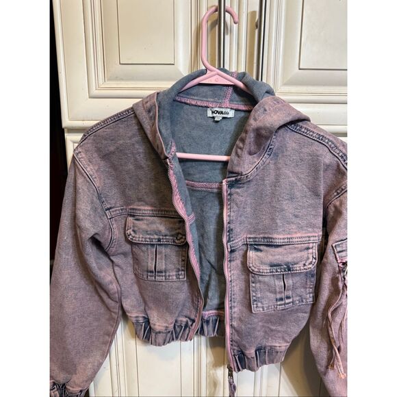 Fashion Nova Kids Girls Mini So Different Denim Jacket Hoodie Pink Size 10 - Picture 10 of 12